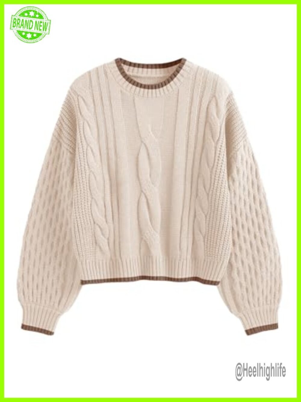 Cable Knit Crewneck Long Sleeve Pullover Sweater